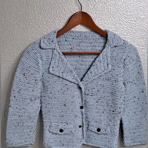 Hand Knit Women's Cropped  Button Down Sweater